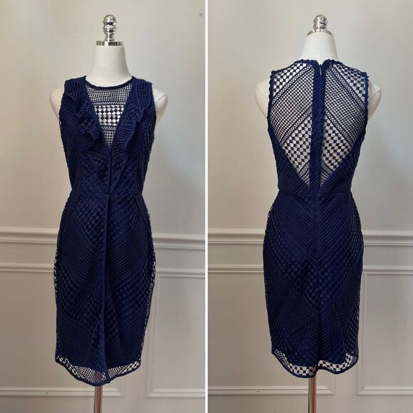 NWT Adelyn Rae Navy Dark Blue Crochet Lace Sheath Dress XS - Picture 1 of 10